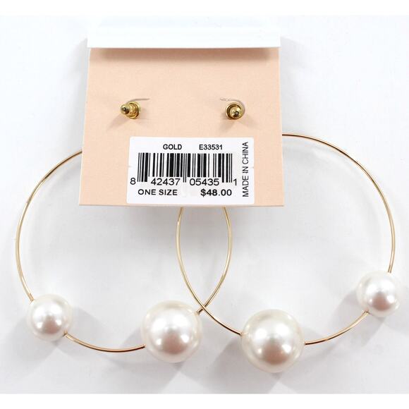 Rebecca Minkoff Gold Hoop Earrings with Simulated Pearls $48 Tags #RM024 - Picture 3 of 3